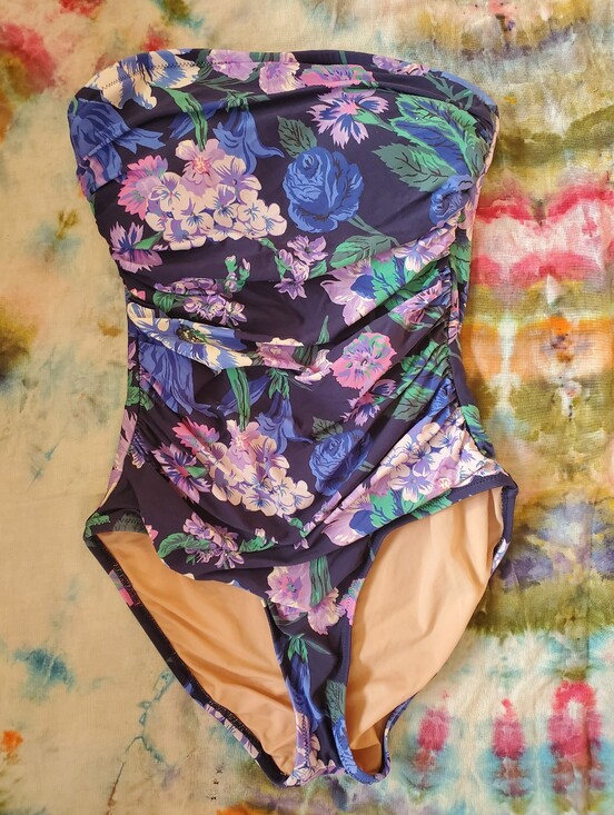 J. Crew Other - J. Crew Strapless Bandeau Floral One-Piece Swimsuit - Navy, Purple, Green
